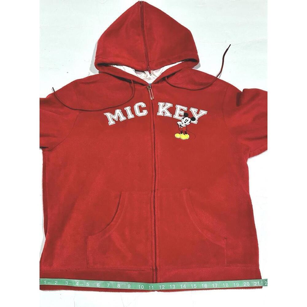 Disney Girl's Mickey Mouse Red Full Zip Hoodie Embroidery Satin Hood Fleece LG - Picture 14 of 15